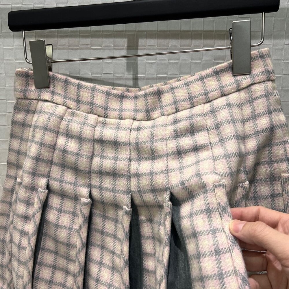 Thom Browne plaid patchwork pleated midi skirt - image 4